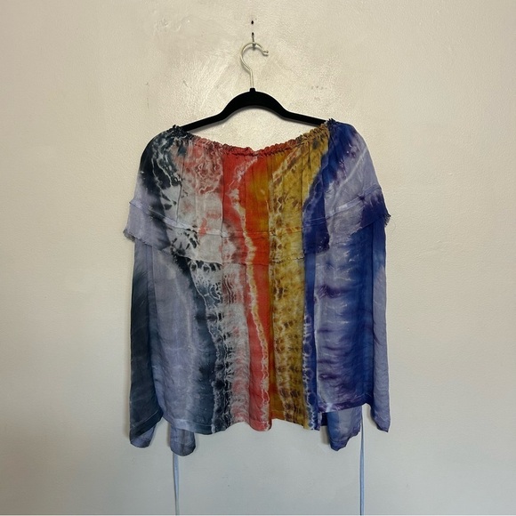 Raquel Allegra Tie Dye Silk Off The Shoulder Top Tie Waist Size Small - Picture 3 of 4